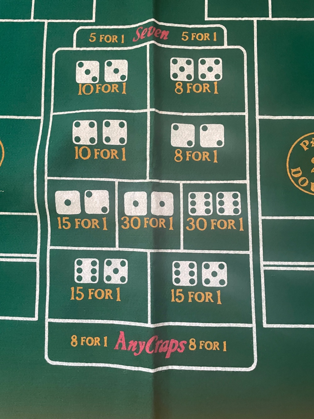 Casino-Style Craps Layout Felt Mat - Green